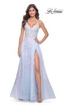 Picture of: A-Line Tulle Prom Dress with Scattered Lace Applique in Light Blue, Style: 31939, Main Picture