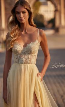 Picture of: Tulle Dress with Full Skirt and Sheer Lace Bodice in Pale Yellow, Style: 32306, Main Picture