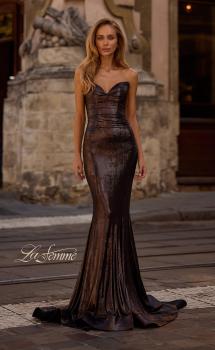 Picture of: Mermaid Metallic Prom Dress with Sweetheart Strapless Top in Mocha , Style 32995, Main Picture