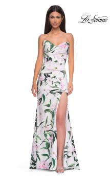 Picture of: Floral Print Stretch Jersey Dress with Sheer Corset Back in Multi , Style 32752, Detail Picture 5