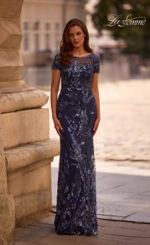 Picture of: Long Beaded Lace Dress with Sheer Neckline, Style: 29961, Main Picture