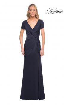 La Femme 28882 Navy Faux Wrap deals Vneck Gown 16