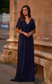 Picture of: Flattering Net Jersey Long Dress with Ruffle Sleeve in Navy, Style: 30009, Main Picture