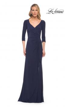 La Femme 28882 Navy Faux Wrap deals Vneck Gown 16