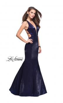 Picture of: Long Form Fitting Mermaid Prom Dress with Deep V in Navy, Style: 25494, Main Picture