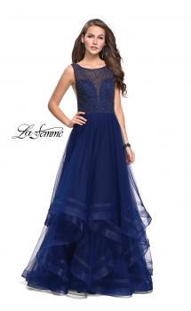 Picture of: Ball Gown with Ruffle Tulle Skirt and Beading in Navy, Style: 25620, Main Picture
