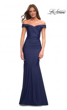 Navy off outlet shoulder prom dress