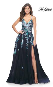 Picture of: Gorgeous Sequin Floral Lace Applique A-Line Tulle Prom Dress in Navy, Style: 32023, Main Picture