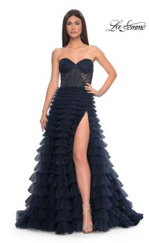 Picture of: A-Line Ruffle Tulle Prom Dress with Sweetheart Top in Navy, Style: 32283, Main Picture