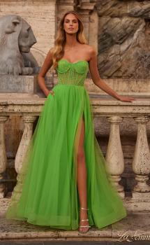 Picture of: Neon A-Line Tulle Prom Dress with Rhinestone Fishnet Bodice in Bright Green, Style: 32445, Main Picture