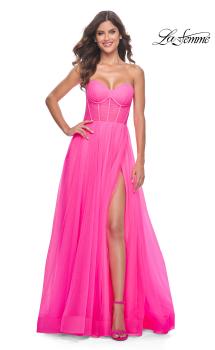 Picture of: Neon Strapless Sweetheart A-Line Corset Prom Dress in Neon Pink, Style: 32341, Main Picture