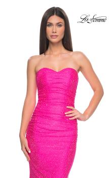 Picture of: Neon Rhinestone Embellished Jersey Dress with Strapless Sweetheart Top in Neon Pink, Style: 32436, Main Picture