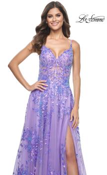 Picture of: Sequin Lace Print Tulle A-Line Prom Dress with Illusion Bodice in Periwinkle, Style: 32223, Main Picture