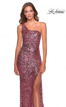 La Femme 29654 Neon Pink Sequin 2024 One Shoulder Gown 00