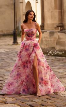 Picture of: Beautiful Floral Organza Print Dress with Slit in Pink , Style 32686, Main Picture