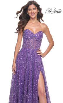 Picture of: Sequin Rhinestone A-Line Tulle Sweetheart Gown with Lace Up Back in Purple, Style: 32136, Main Picture