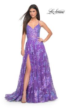 Picture of: Unique Sequin Lace A-line Prom Dress with High Slit in Purple, Style: 32291, Main Picture