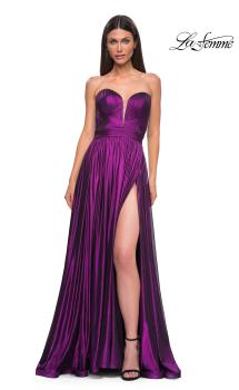 Picture of: Flowy Metallic Net Jersey Prom Dress with Intricate Ruched Bodice in Purple , Style 32899, Detail Picture 5