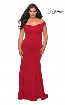 Picture of: Off the Shoulder Plus Size Jersey Prom Dress in Red, Style: 28963, Main Picture