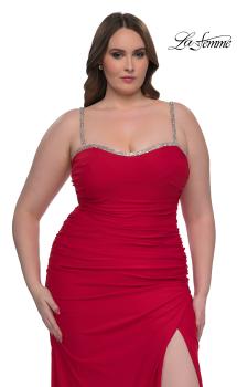 Red Picture of: Jersey Plus Size Dress with Rhinestone Neckline and Straps in Red , Style: 32992, Main Picture