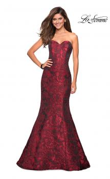 Picture of: Long Floral Jacquard Strapless Prom Dress in Red, Style: 27149, Main Picture