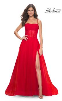 Picture of: A-line Square Neck Tulle Ballgown with Illusion Waist in Red, Style: 32017, Main Picture