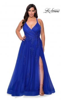 Picture of: Plus Size A-line Tulle Prom Dress with Floral Detailing in Royal Blue, Style: 29021, Main Picture