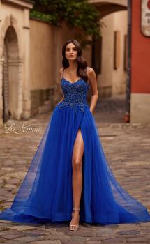 Picture of: Lace and Tulle A-line Prom Dress with High Slit in Royal Blue, Style 32646, Main Picture