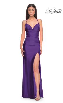 Picture of: Ruched Jersey Prom Dress with Slit in Jewel Tones in Royal Purple, Style 31130, Main Picture