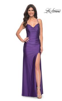 Picture of: Rhinestone Jersey Dress with Slit and Ruching in Purple, Style: 32317, Main Picture