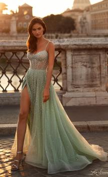 Picture of: Rhinestone A-Line Tulle Prom Dress with Illusion Bodice in Sage, Style: 32146, Main Picture