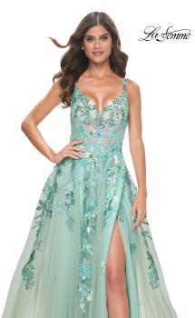 Picture of: Gorgeous Sequin Floral Lace Applique A-Line Tulle Sage Prom Dress in Sage, Style: 32347, Main Picture