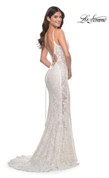 Picture of: Beaded Lace Mermaid Gown with Sheer Side Panels in White, Style: 32309, Main Picture