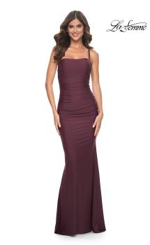 Picture of: Simple Ruched Jersey Dress with Lace Up Back in Wine, Style: 31919, Main Picture